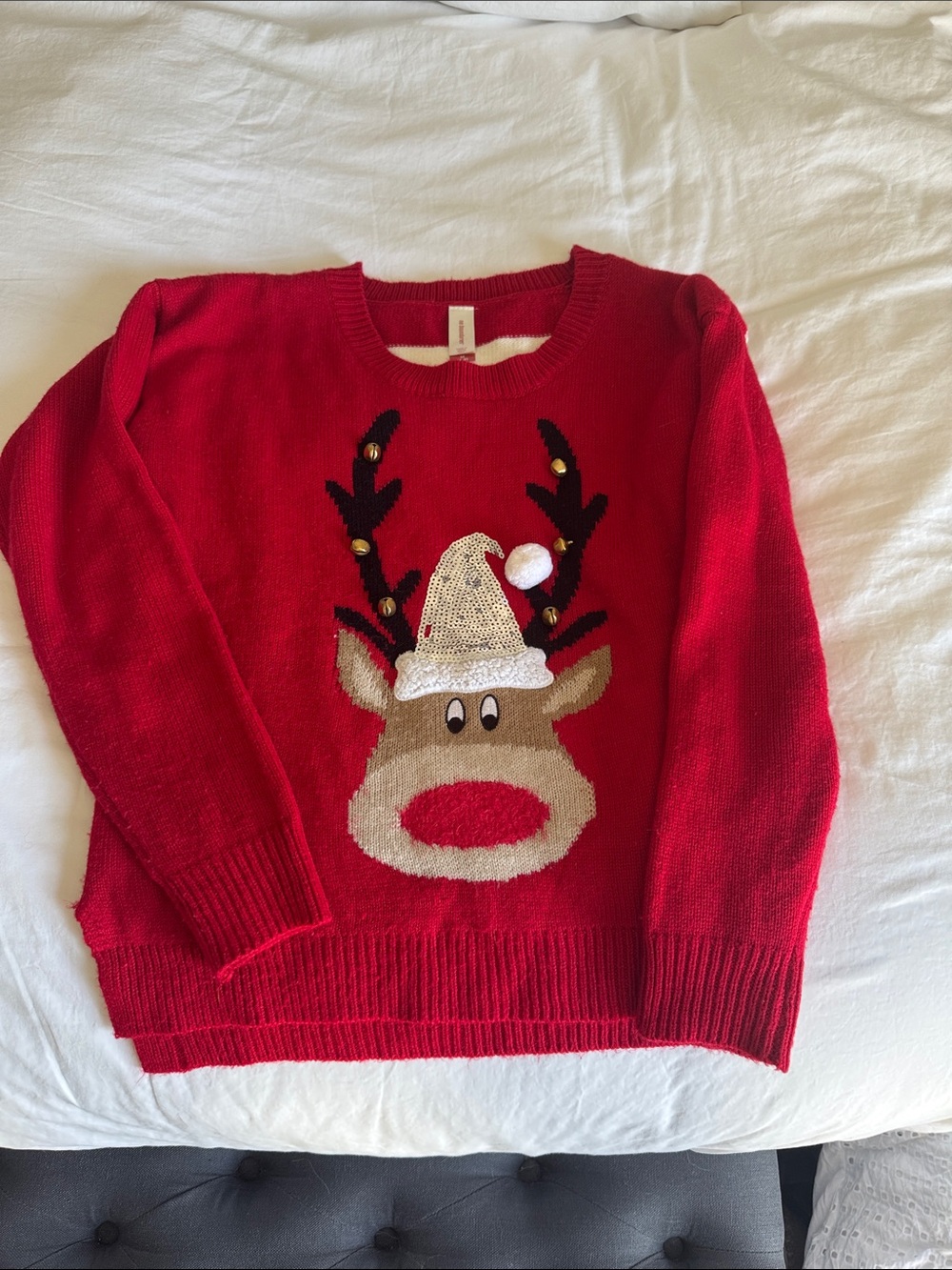 No Boundaries Red Reindeer Holiday Sweater
